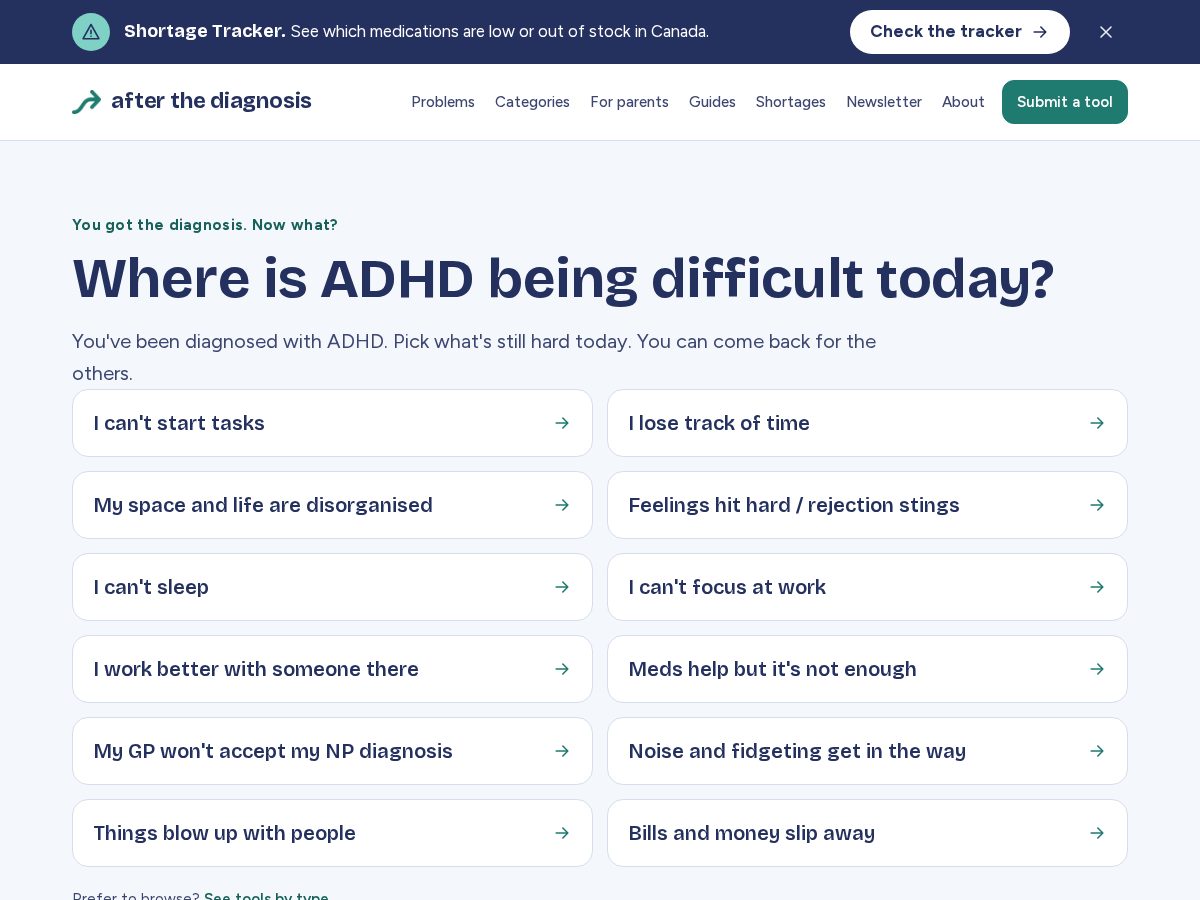 Landing-page snapshot of adhdafterdiagnosis.com