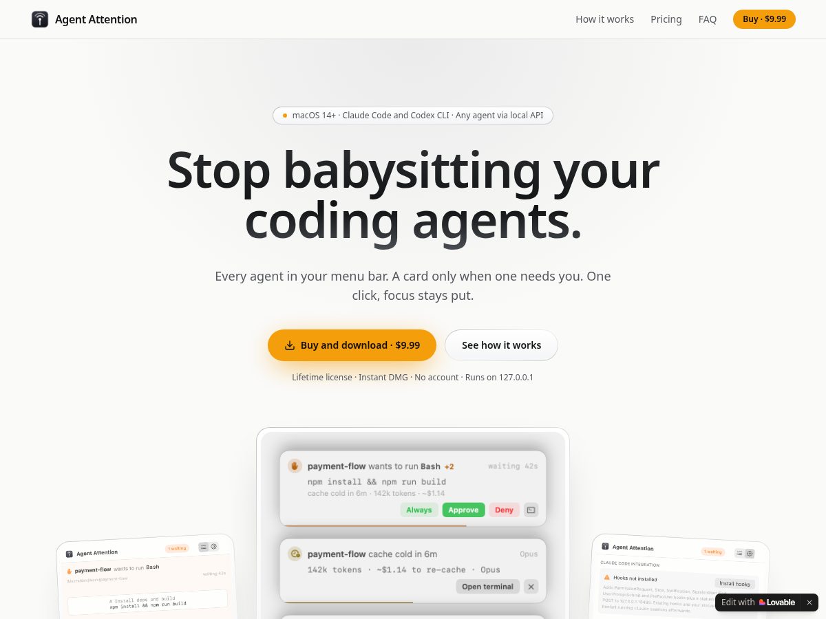 Landing-page snapshot of agentattention.app