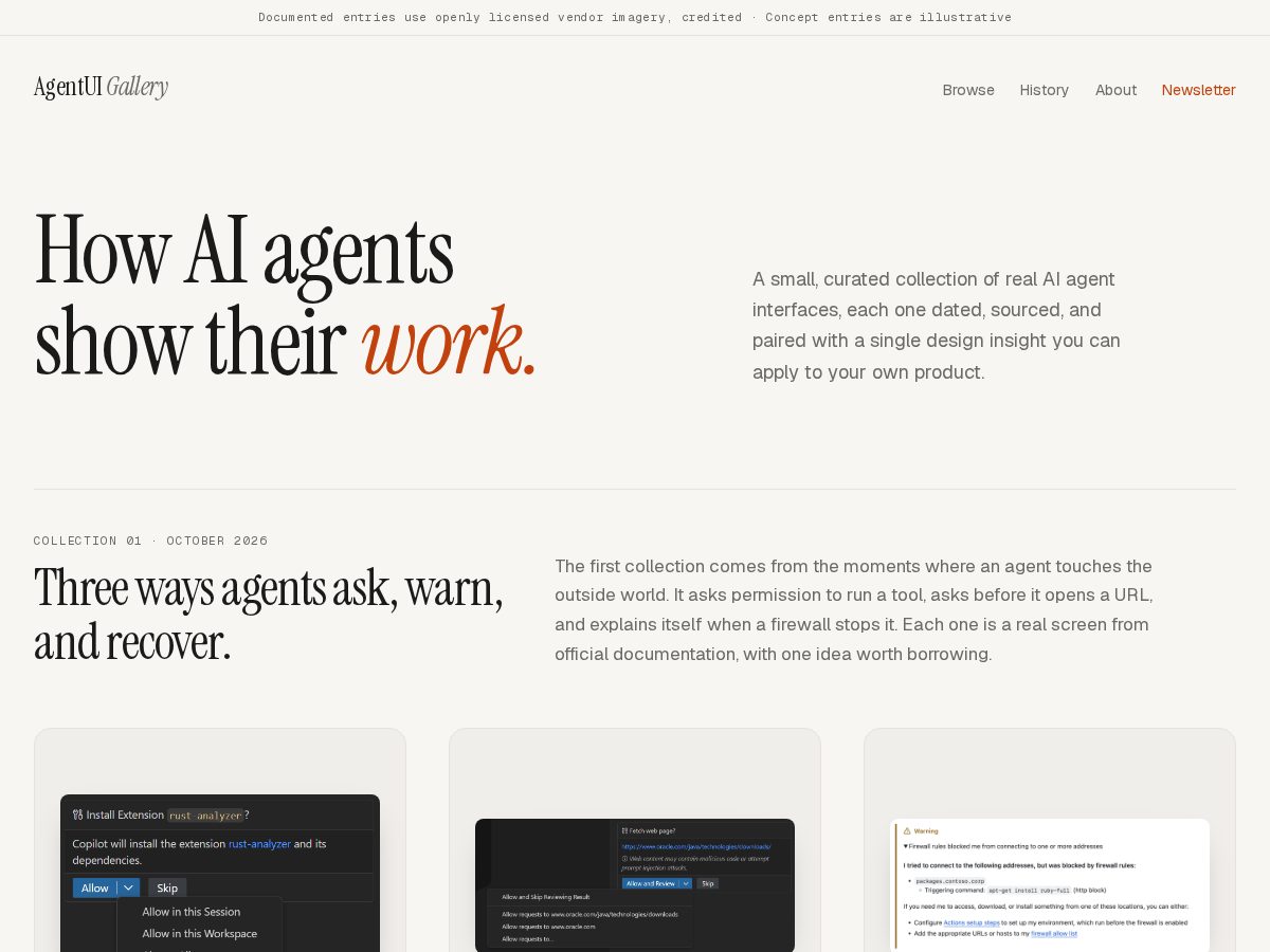 Landing-page snapshot of agentuigallery.com
