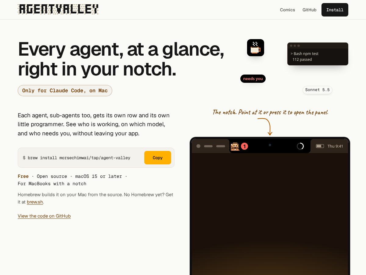 Landing-page snapshot of agentvalley.app