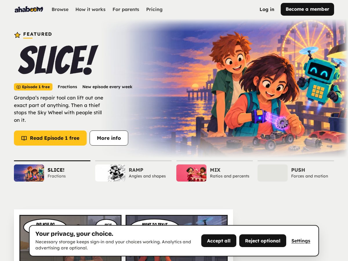 Landing-page snapshot of ahaboom.com