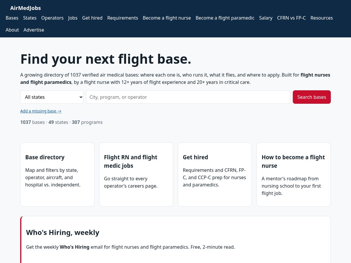 Landing-page snapshot of airmedjobs.com