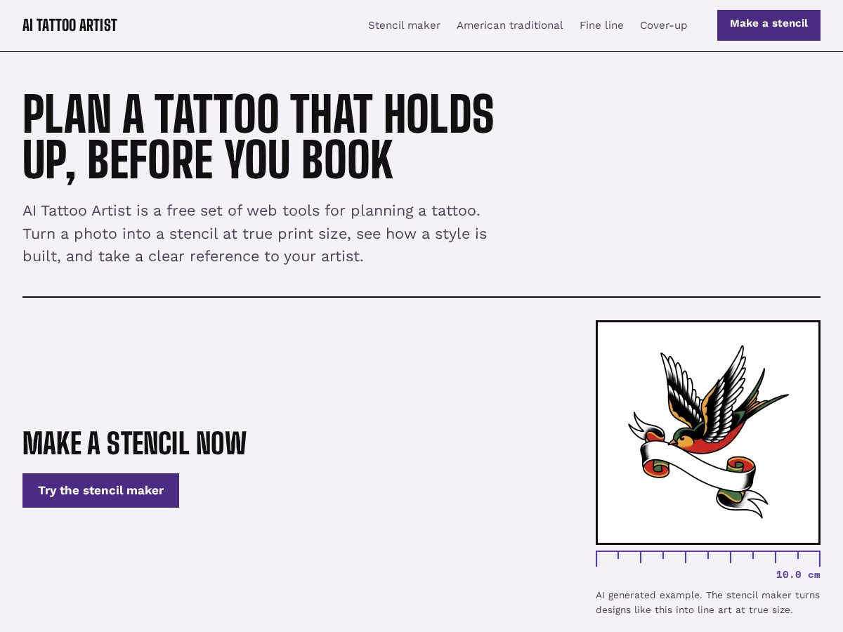 Landing-page snapshot of aitattooartist.com