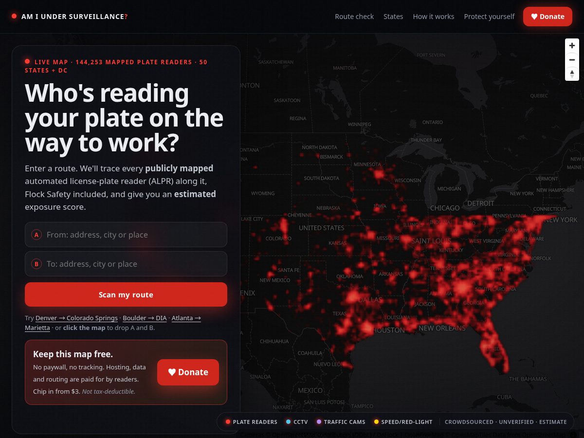 Landing-page snapshot of amiundersurveillance.com