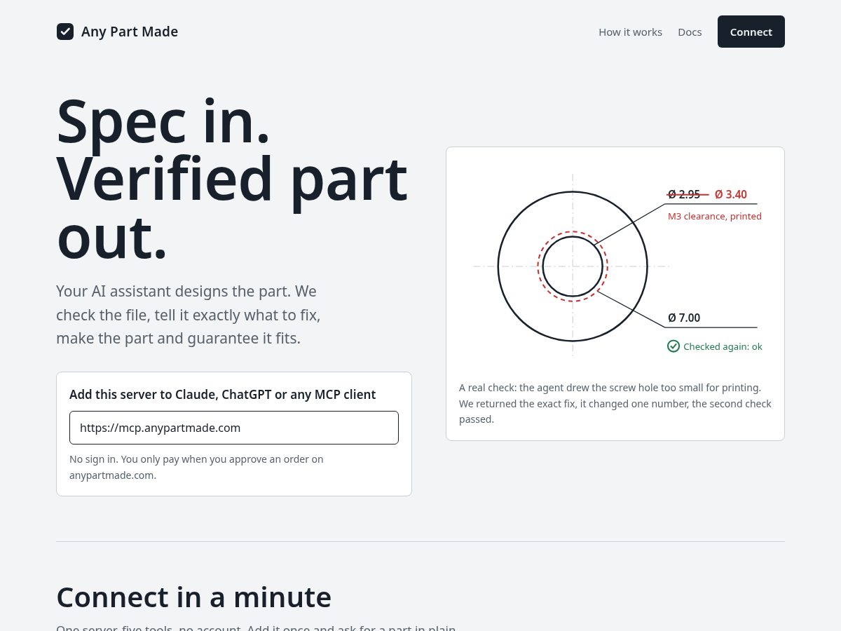 Landing-page snapshot of anypartmade.com