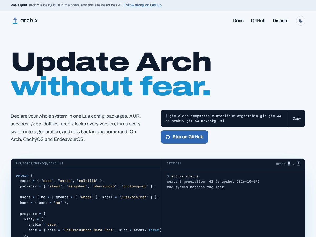 Landing-page snapshot of archix.dev