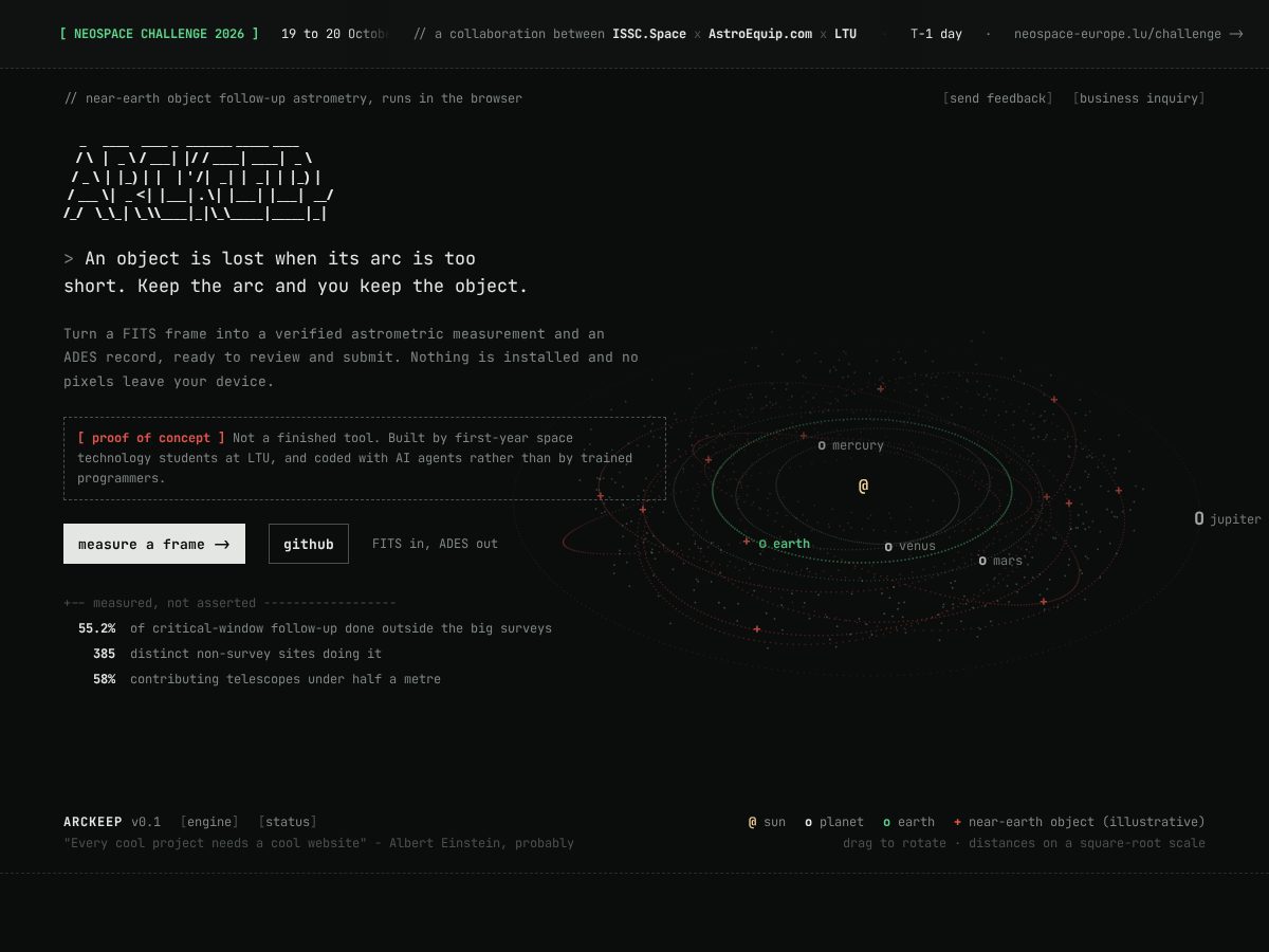Landing-page snapshot of arckeep.space