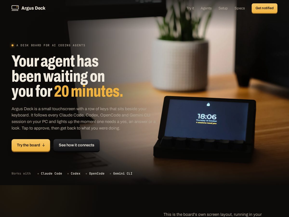 Landing-page snapshot of argusdeck.com