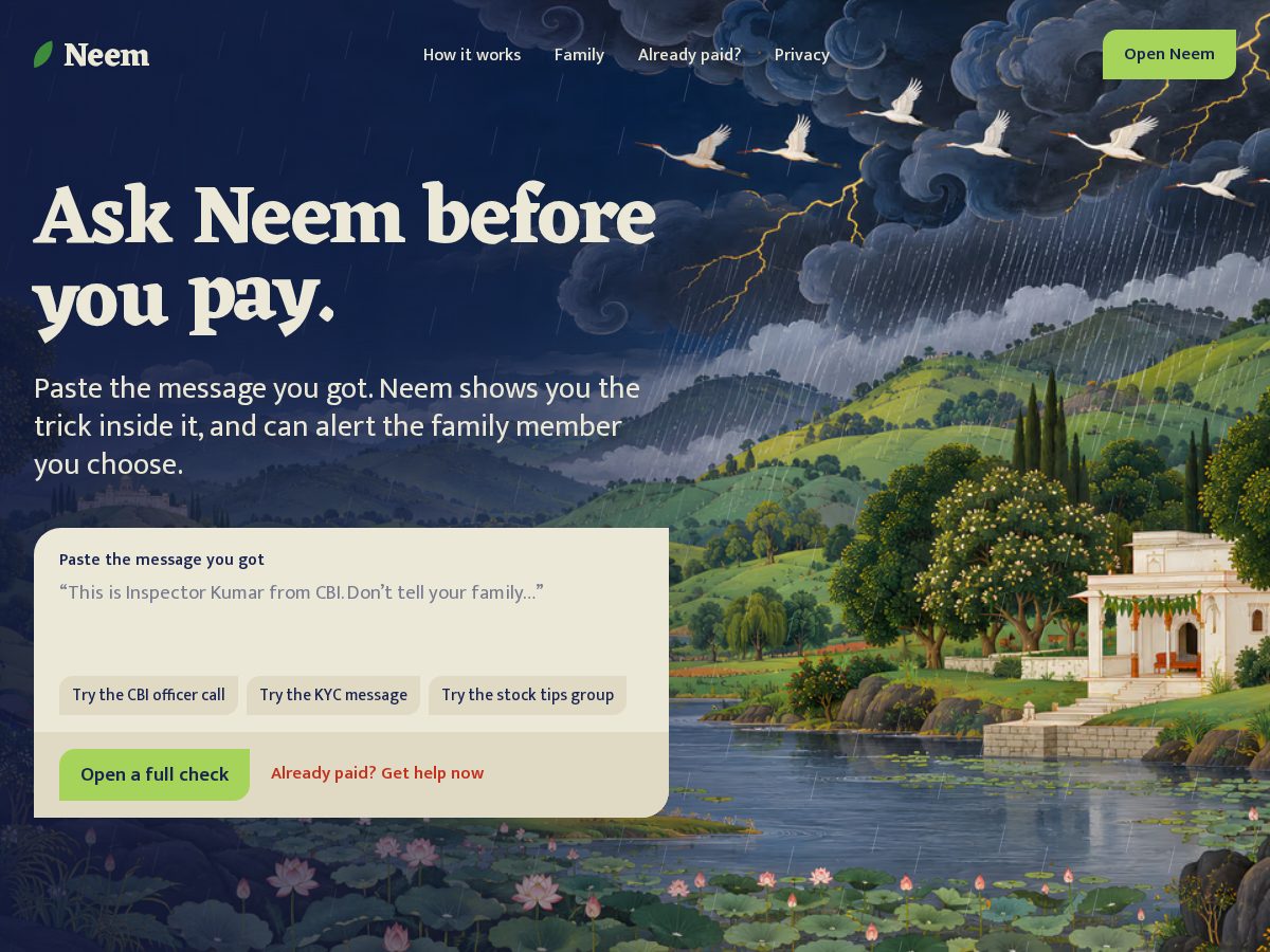 Landing-page snapshot of ask-neem.online