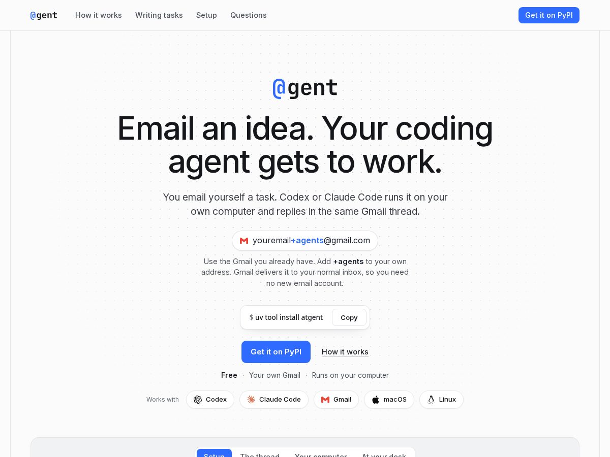 Landing-page snapshot of atgent.dev