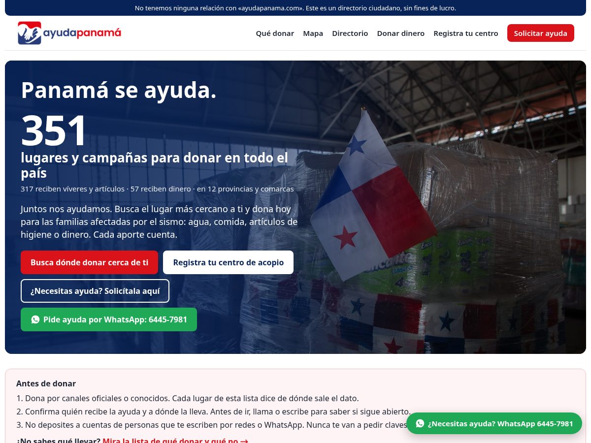 Landing-page snapshot of ayudapanama.org