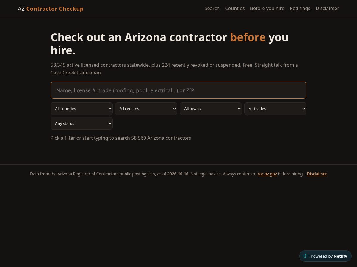 Landing-page snapshot of azcontractorcheckup.com
