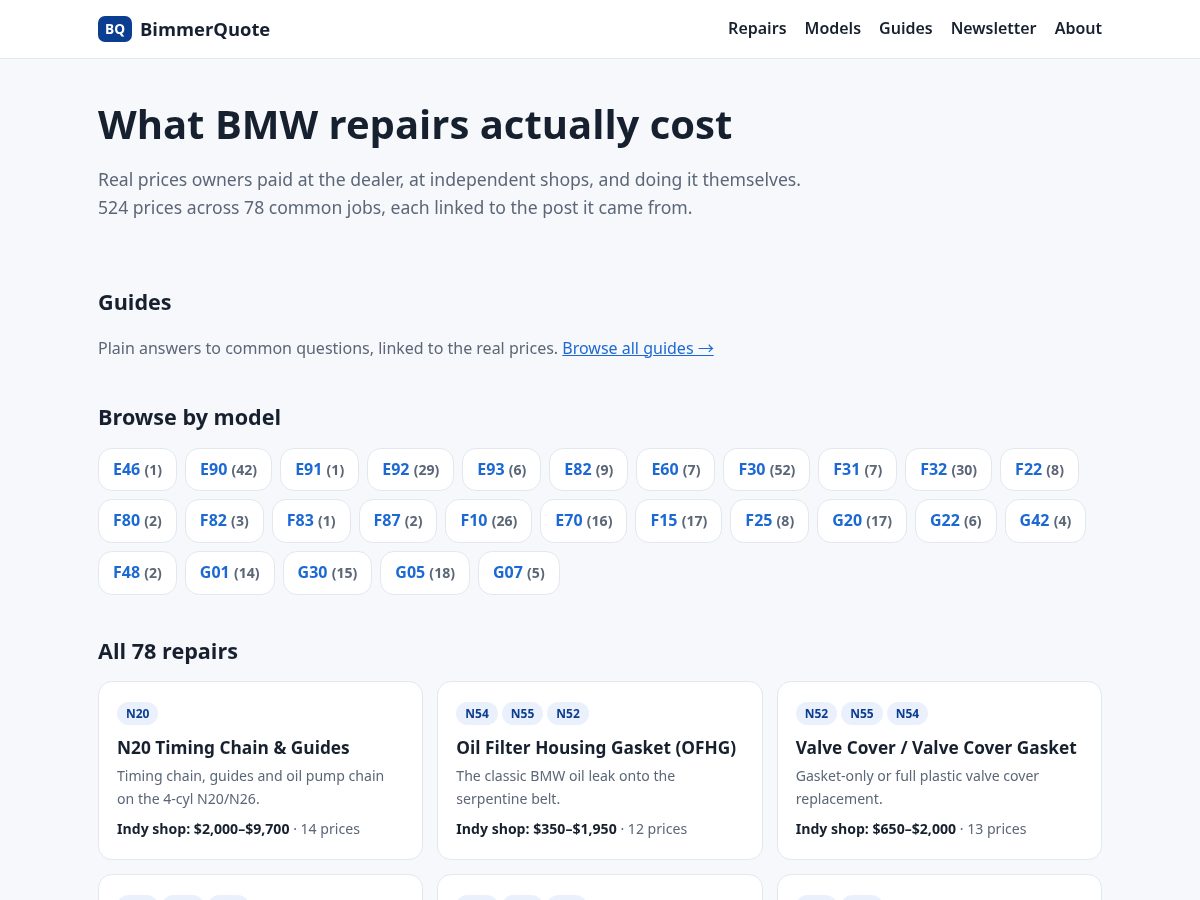 Landing-page snapshot of bimmerquote.com