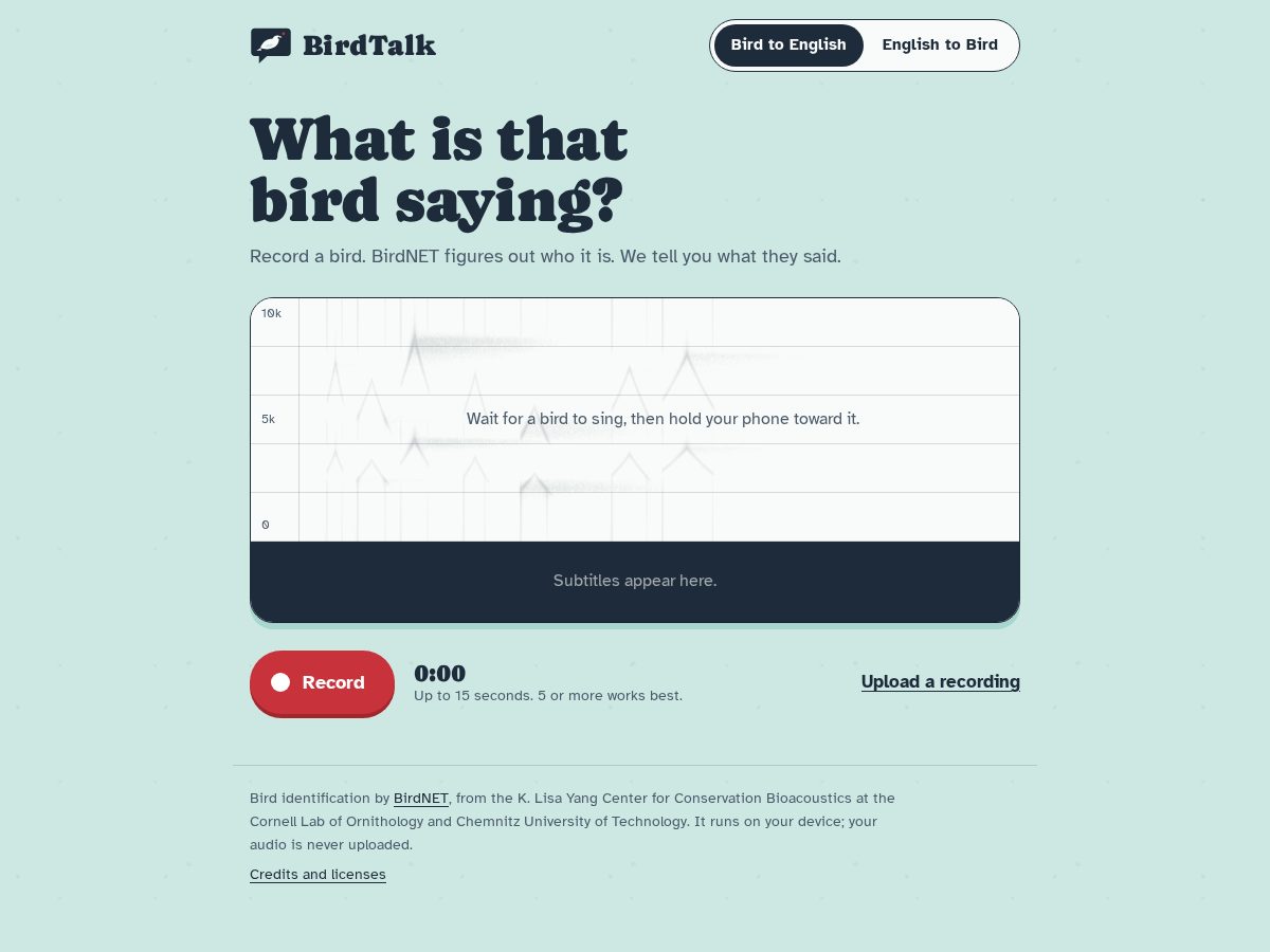 Landing-page snapshot of birdtalk.net