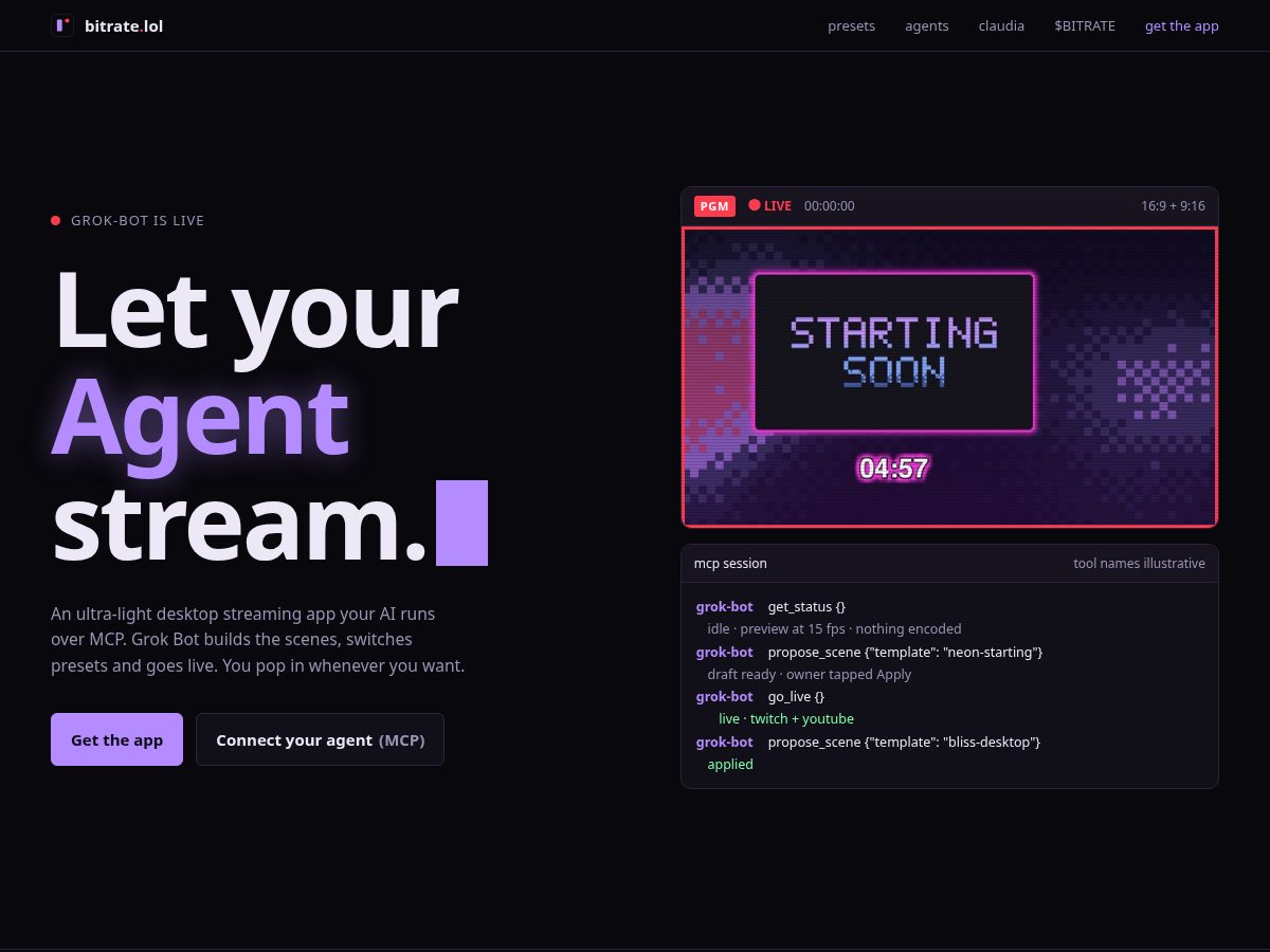 Landing-page snapshot of bitrate.lol