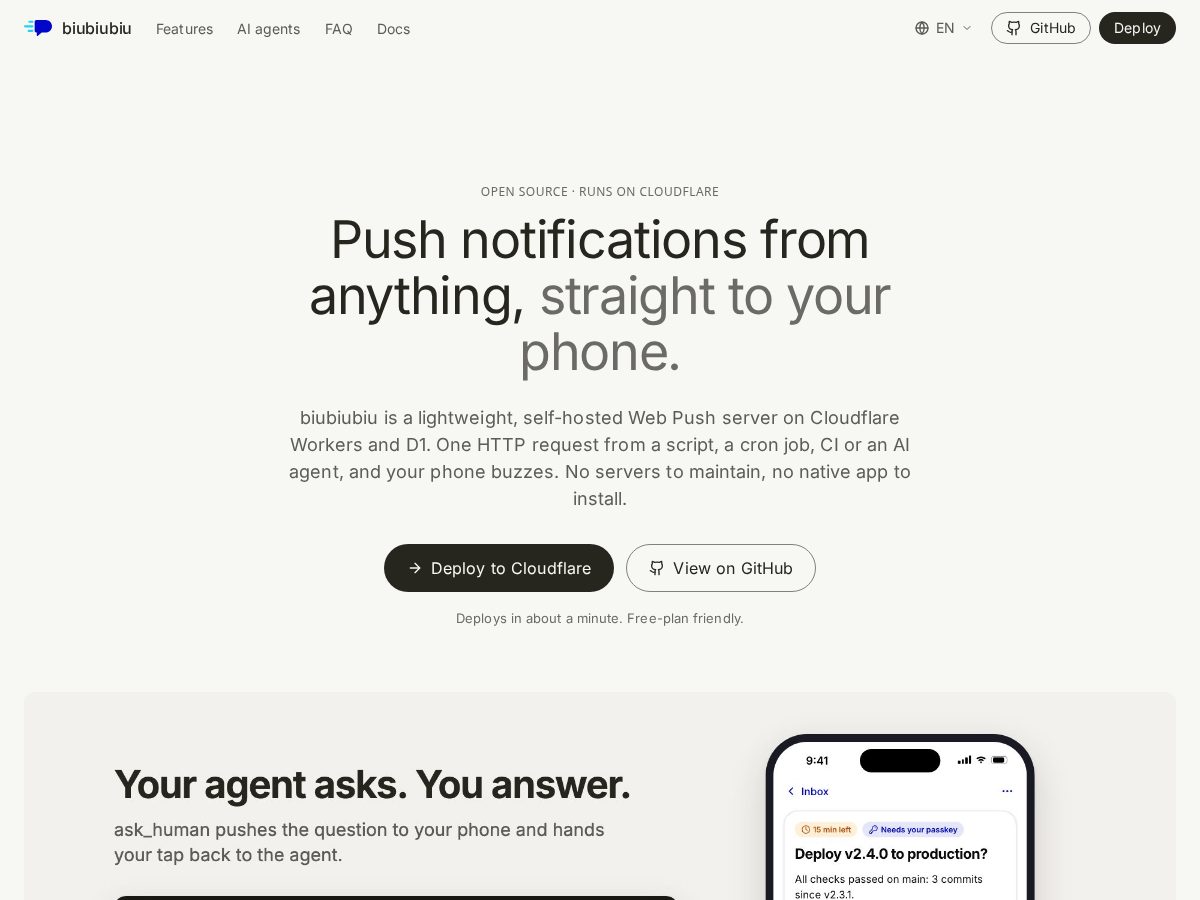 Landing-page snapshot of biubiubiu.app