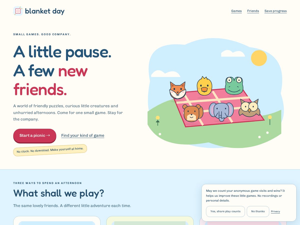 Landing-page snapshot of blanketday.com
