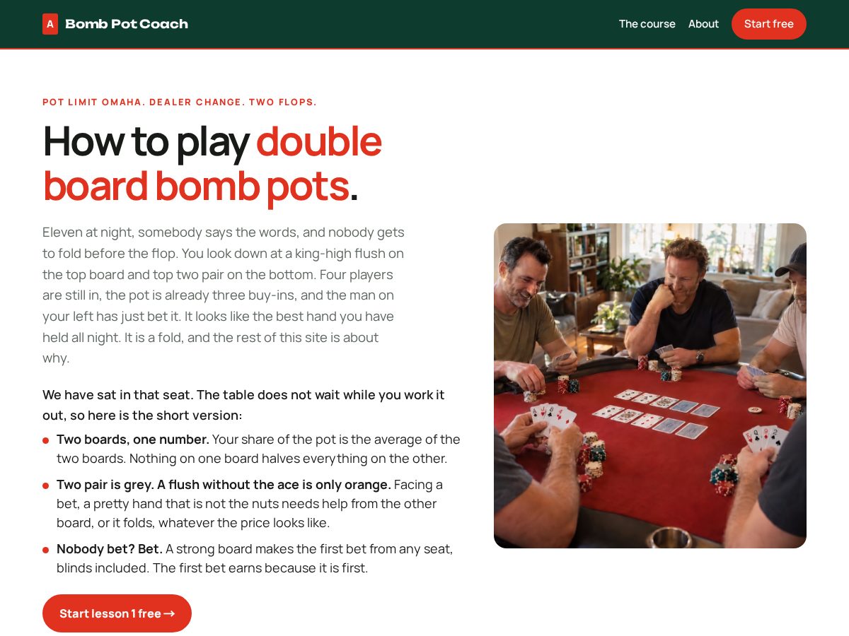 Landing-page snapshot of bombpotcoach.com