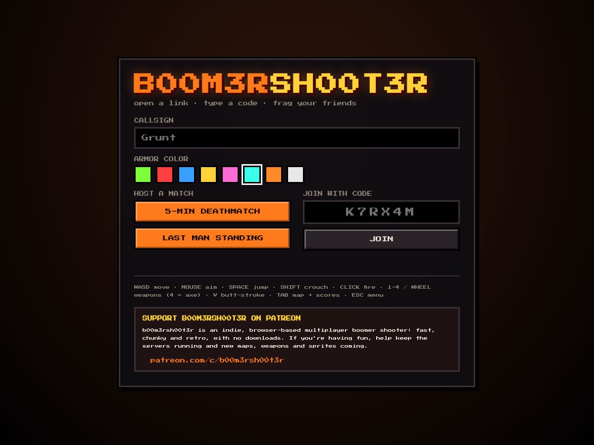 Landing-page snapshot of boomershooter.net