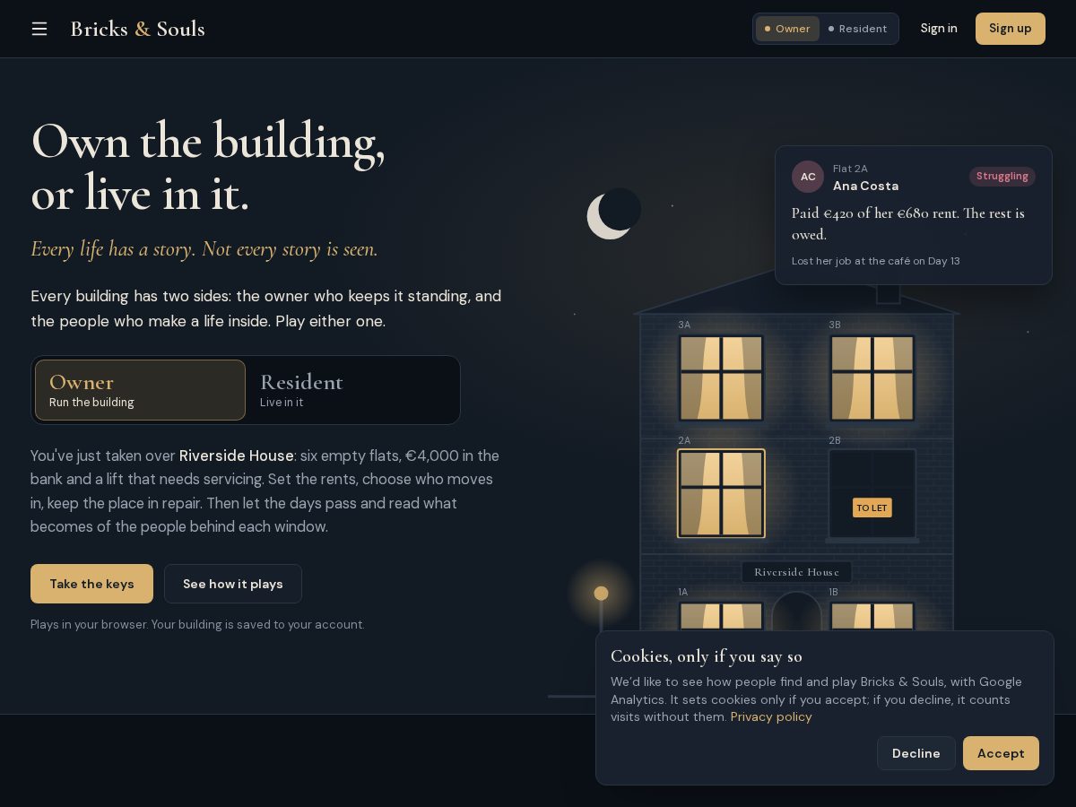 Landing-page snapshot of bricksandsouls.com