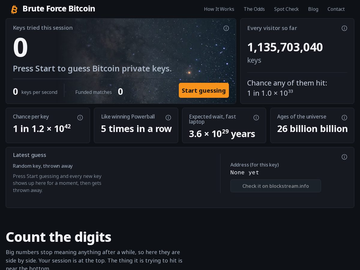 Landing-page snapshot of bruteforcebitcoin.com