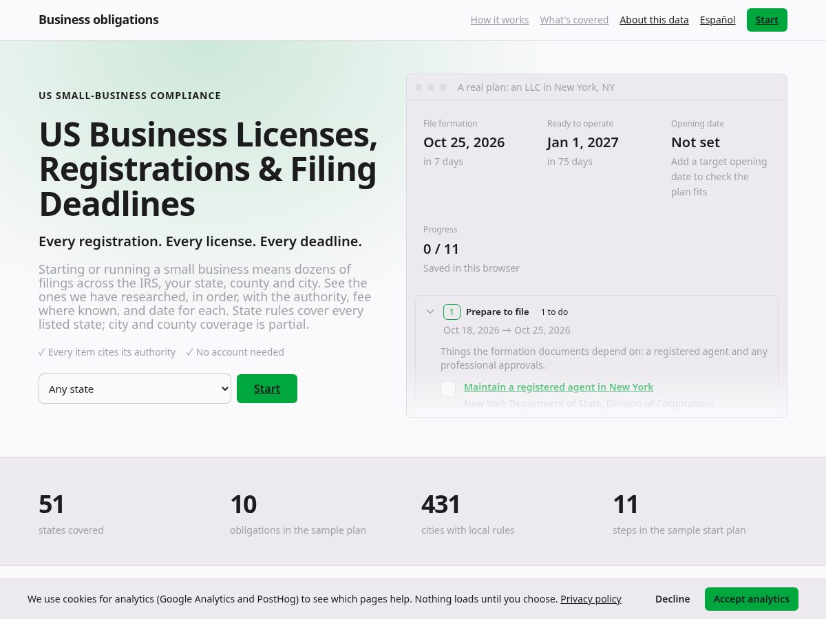 Landing-page snapshot of businessobligations.com