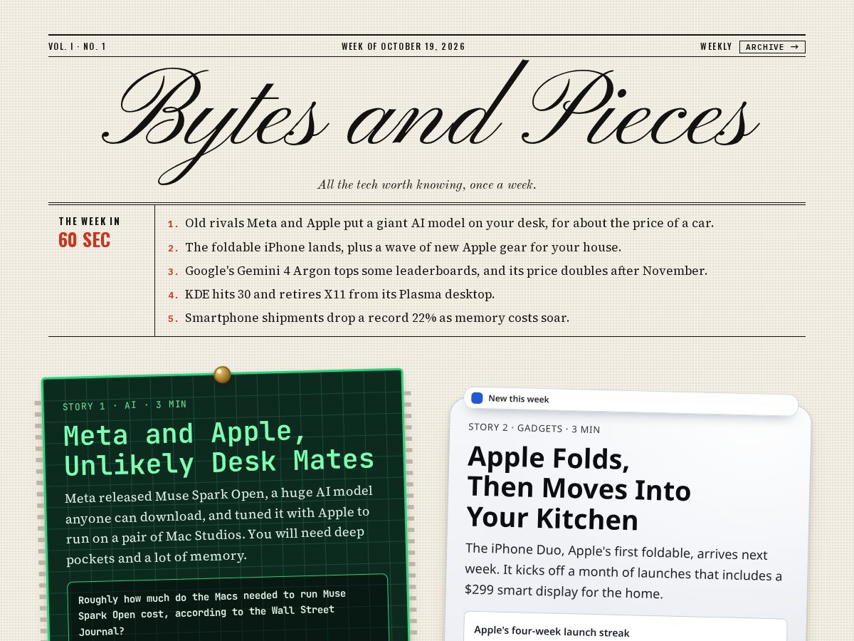 Landing-page snapshot of bytesandpieces.news