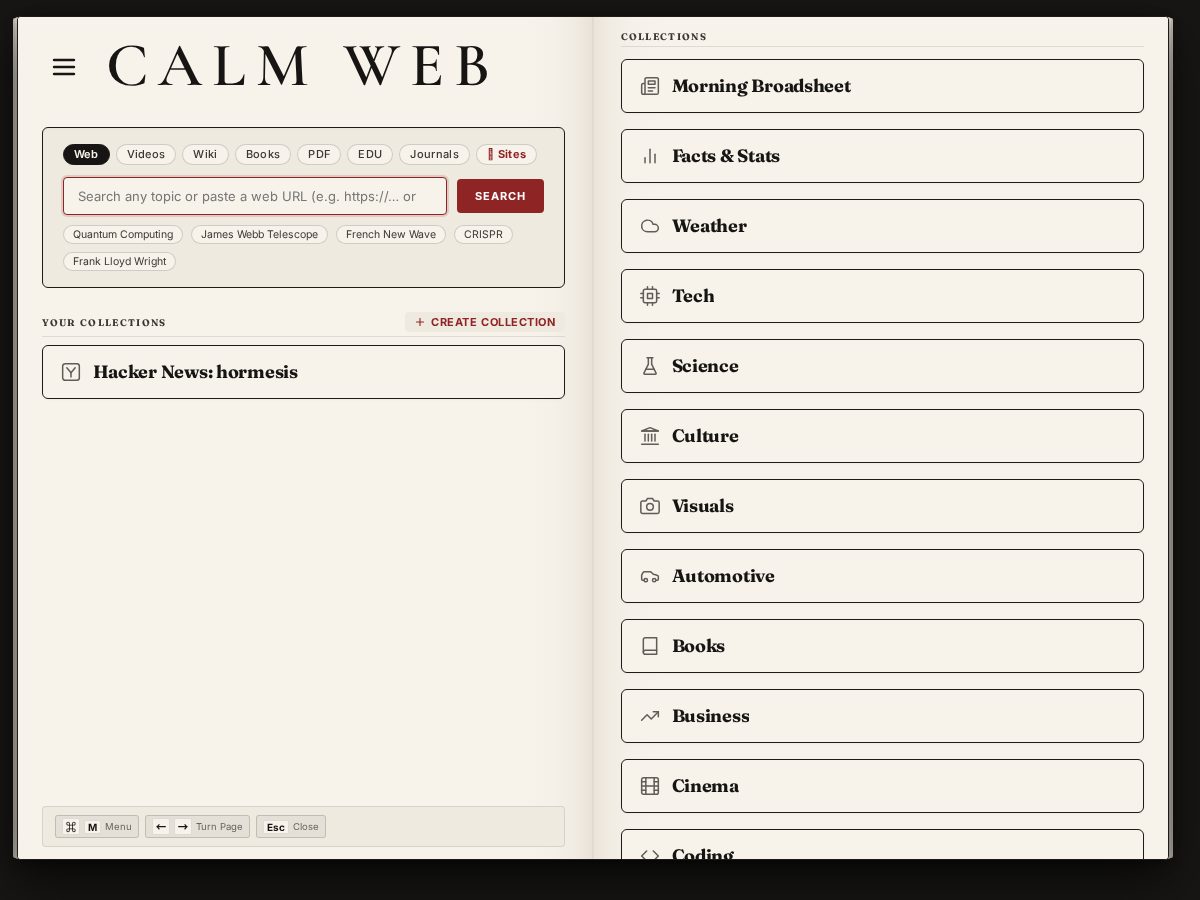 Landing-page snapshot of calmweb.app