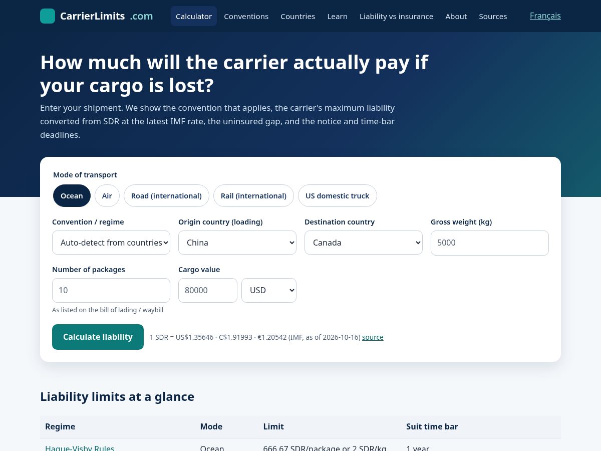 Landing-page snapshot of carrierlimits.com