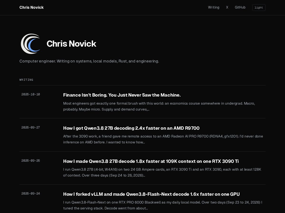 Landing-page snapshot of chrisnovick.com