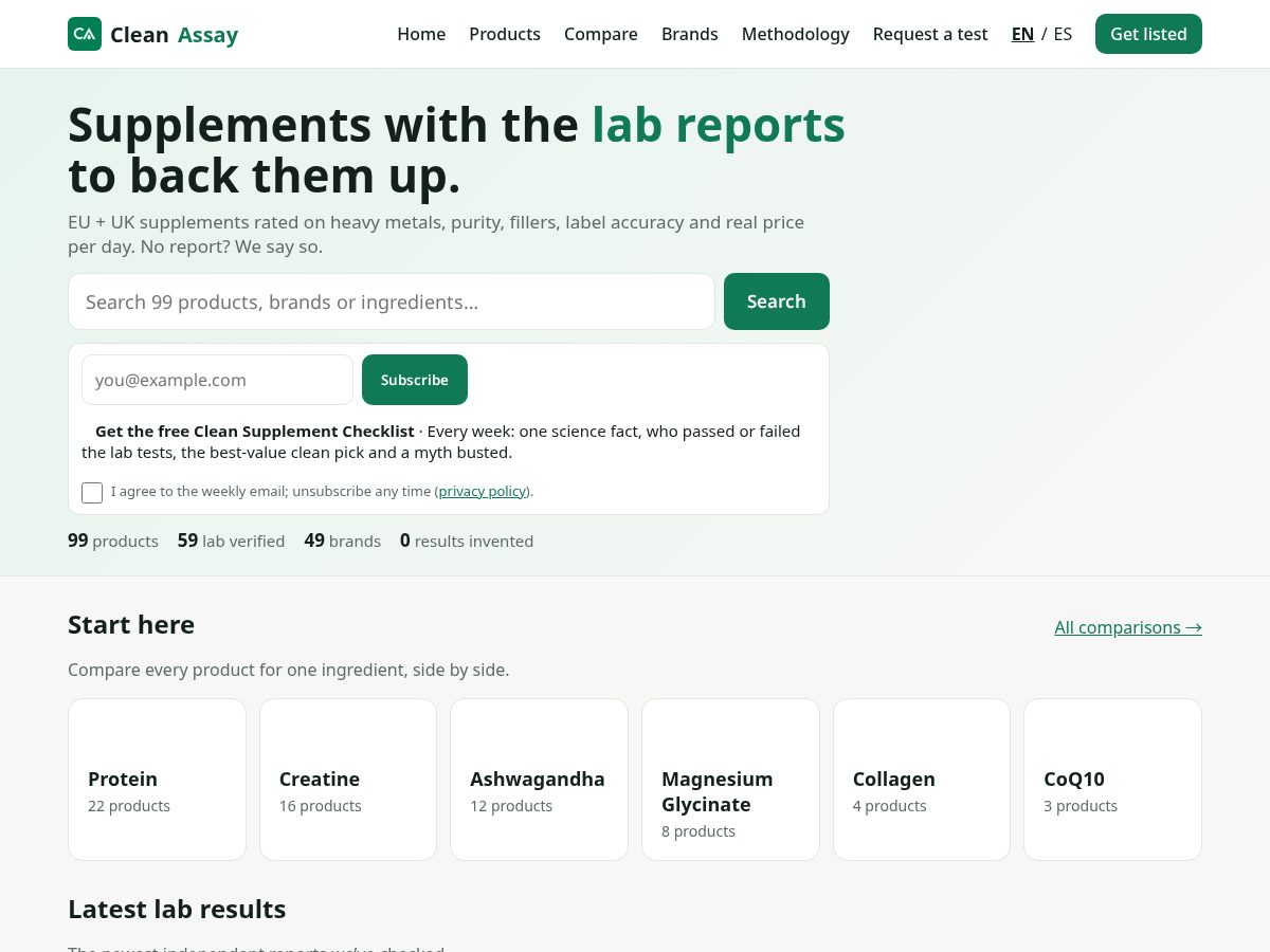 Landing-page snapshot of cleanassay.com