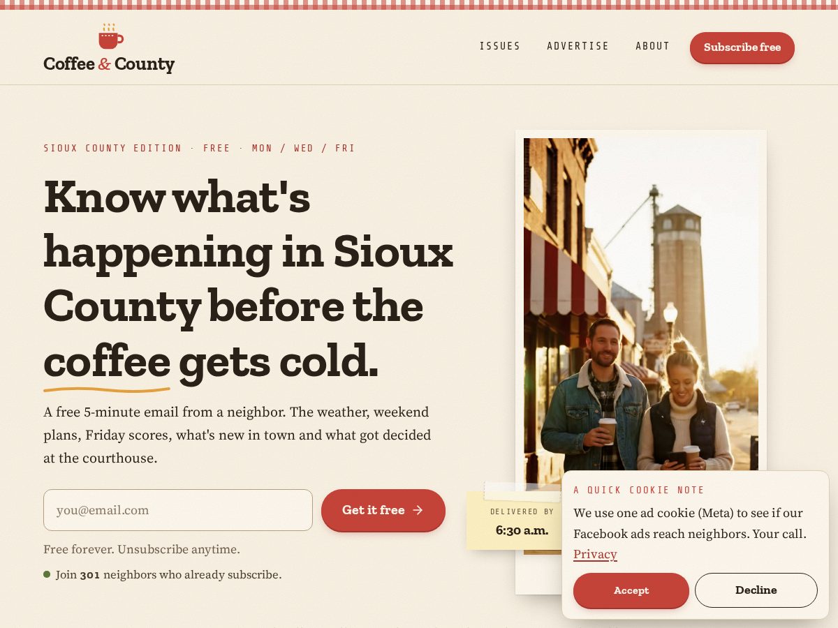 Landing-page snapshot of coffeeandcounty.com