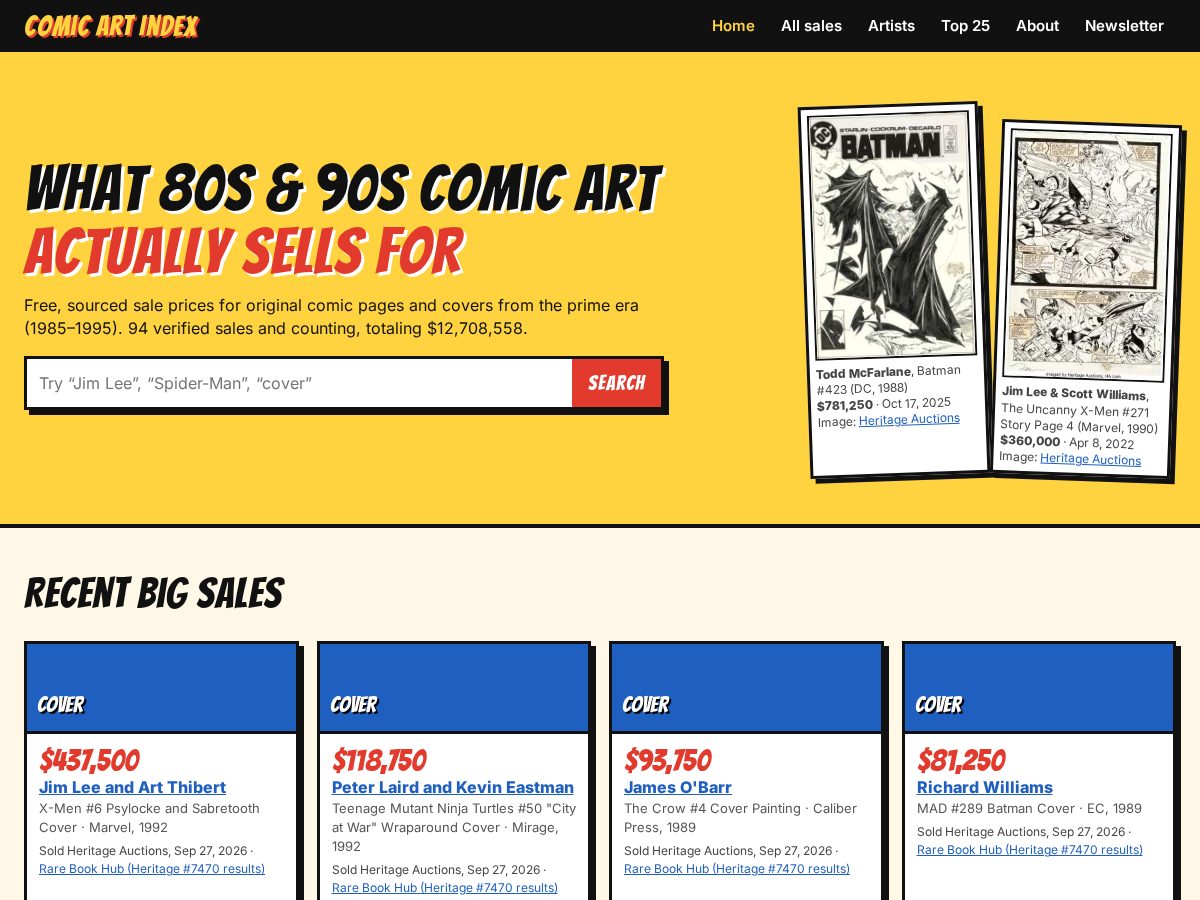 Landing-page snapshot of comicartindex.com