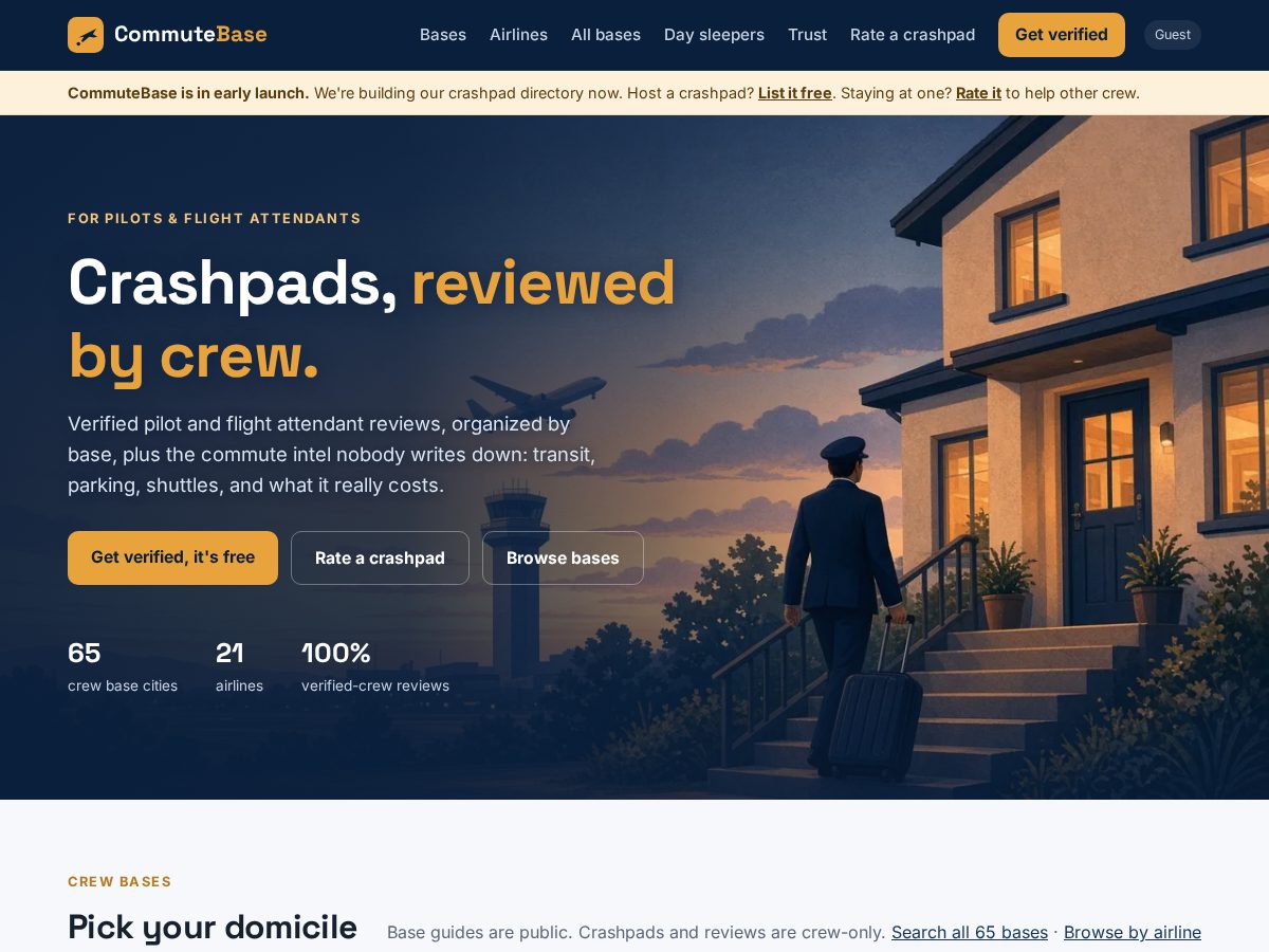 Landing-page snapshot of commutebase.app