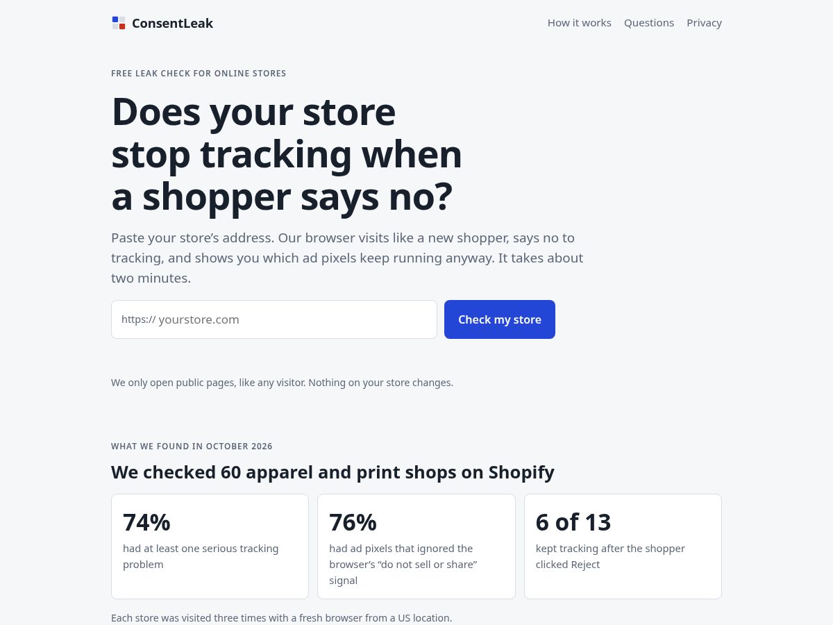 Landing-page snapshot of consentleak.com