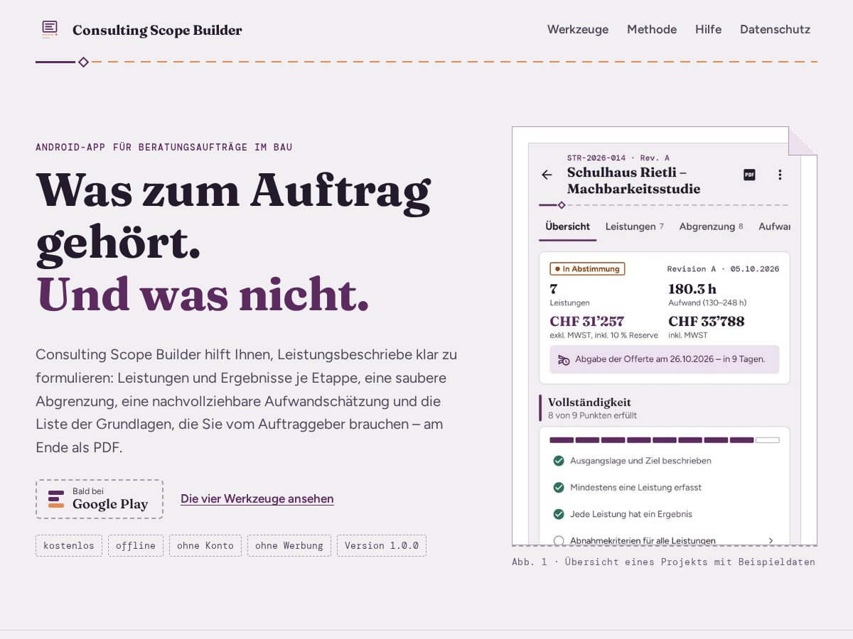 Landing-page snapshot of consultingscopebuilder.buzz