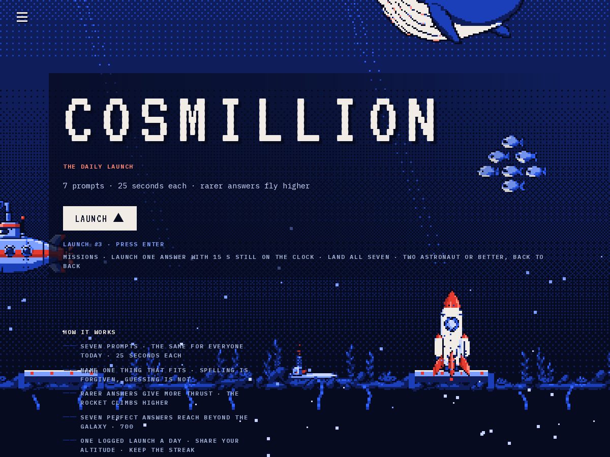 Landing-page snapshot of cosmillion.com