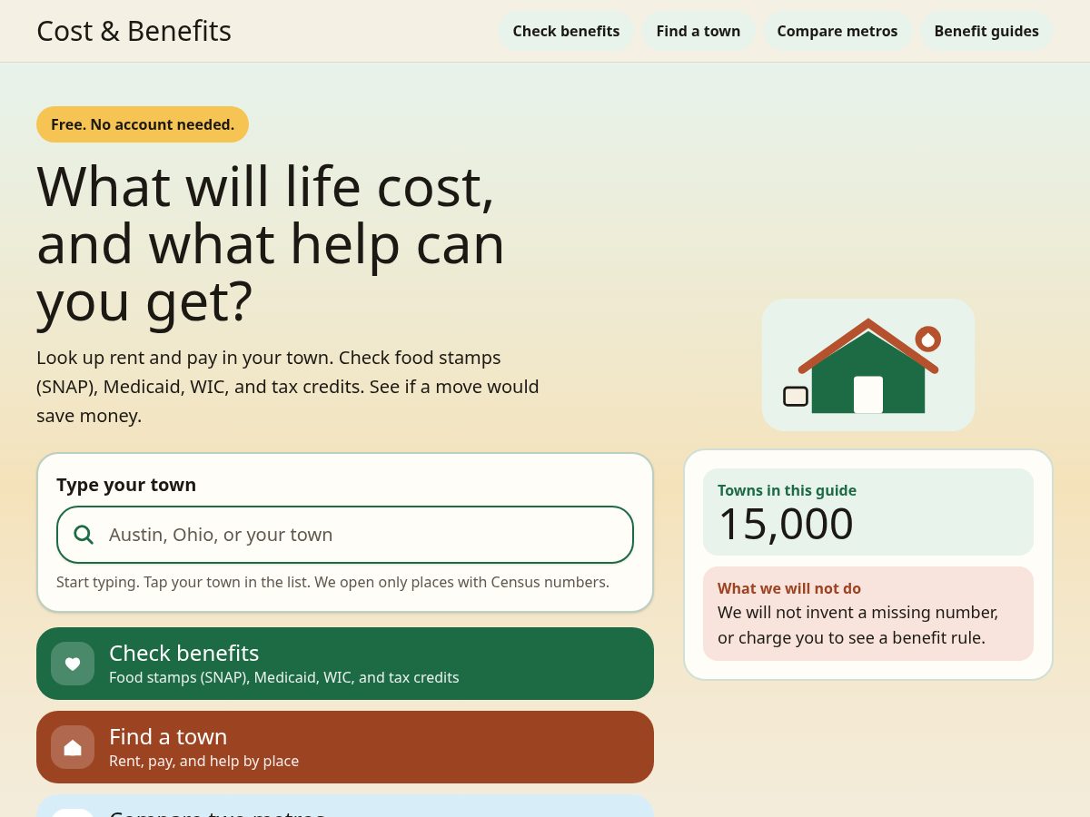 Landing-page snapshot of costandbenefits.com