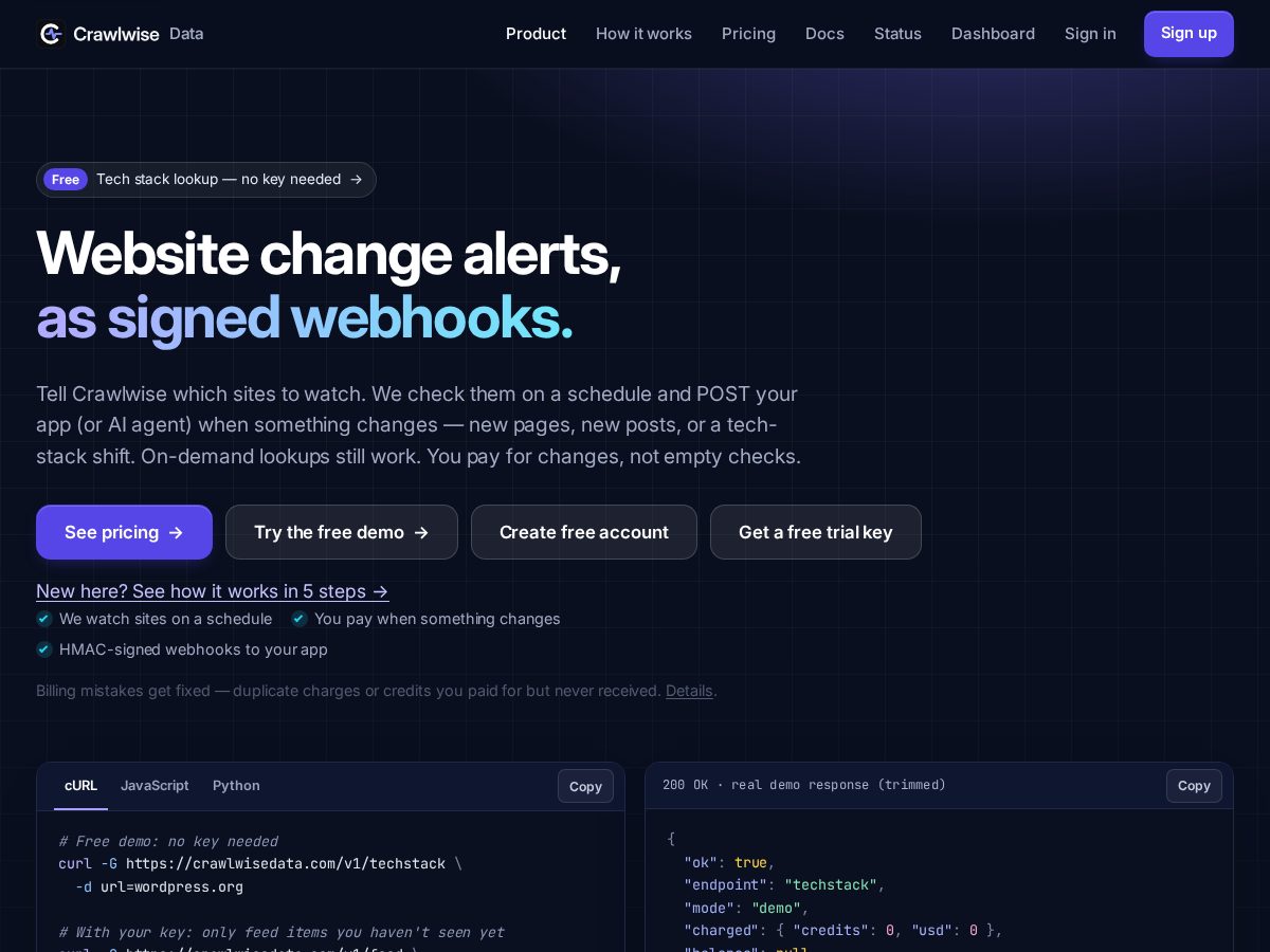 Landing-page snapshot of crawlwisedata.com