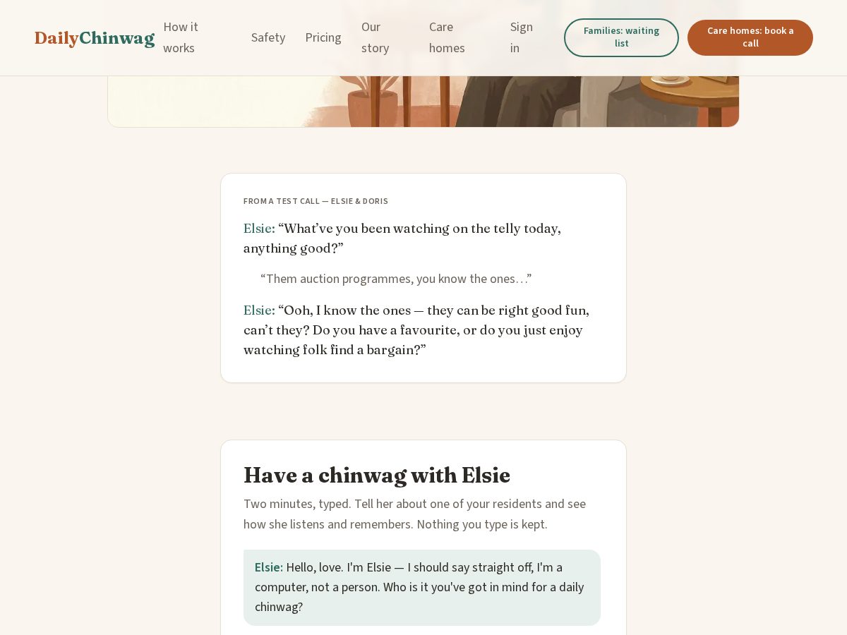 Landing-page snapshot of dailychinwag-care.com