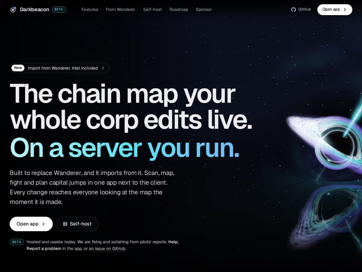 Landing-page snapshot of darkbeacon.space