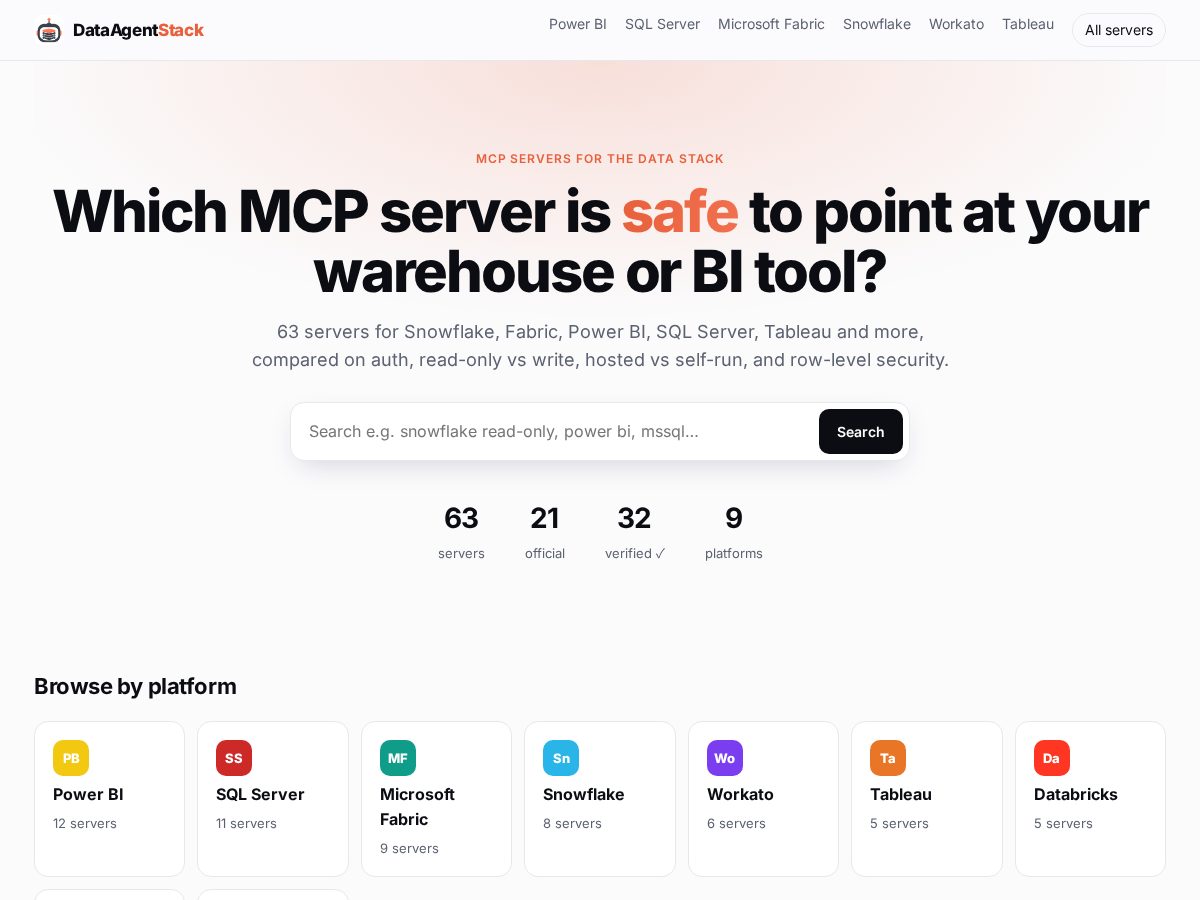 Landing-page snapshot of datagentstack.com