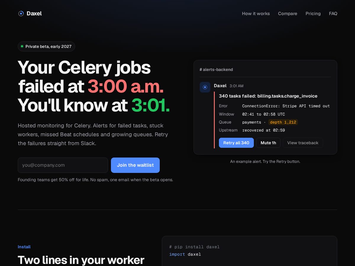 Landing-page snapshot of daxel.dev
