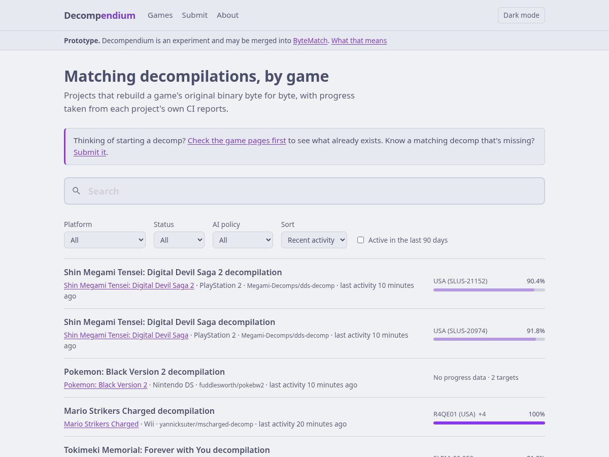 Landing-page snapshot of decompendium.com