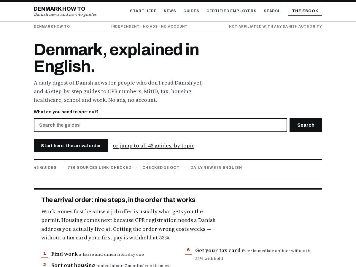 Landing-page snapshot of denmarkhowto.com