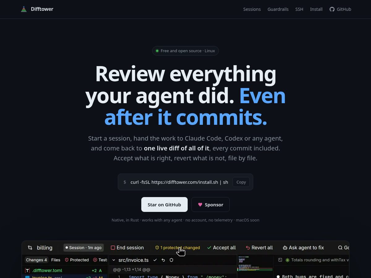 Landing-page snapshot of difftower.com