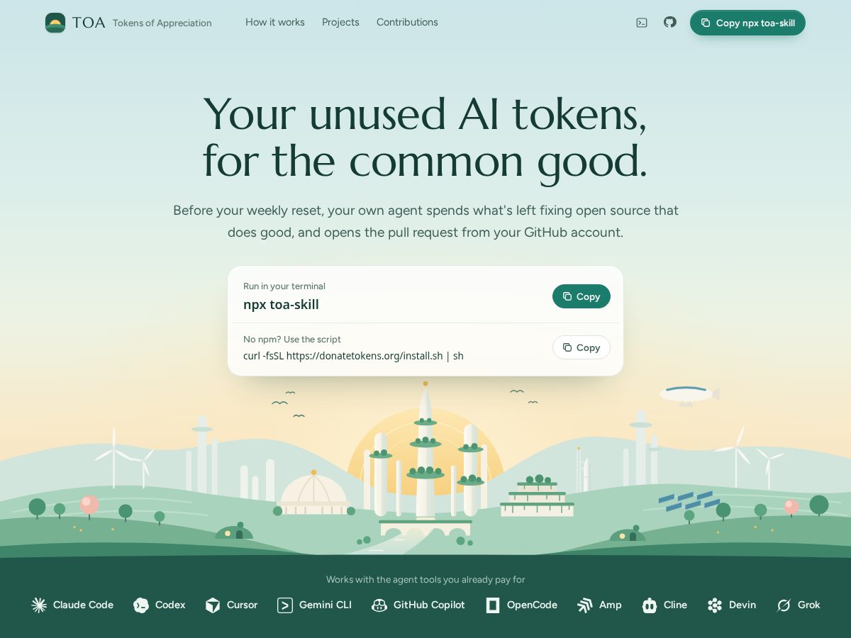 Landing-page snapshot of donatetokens.org