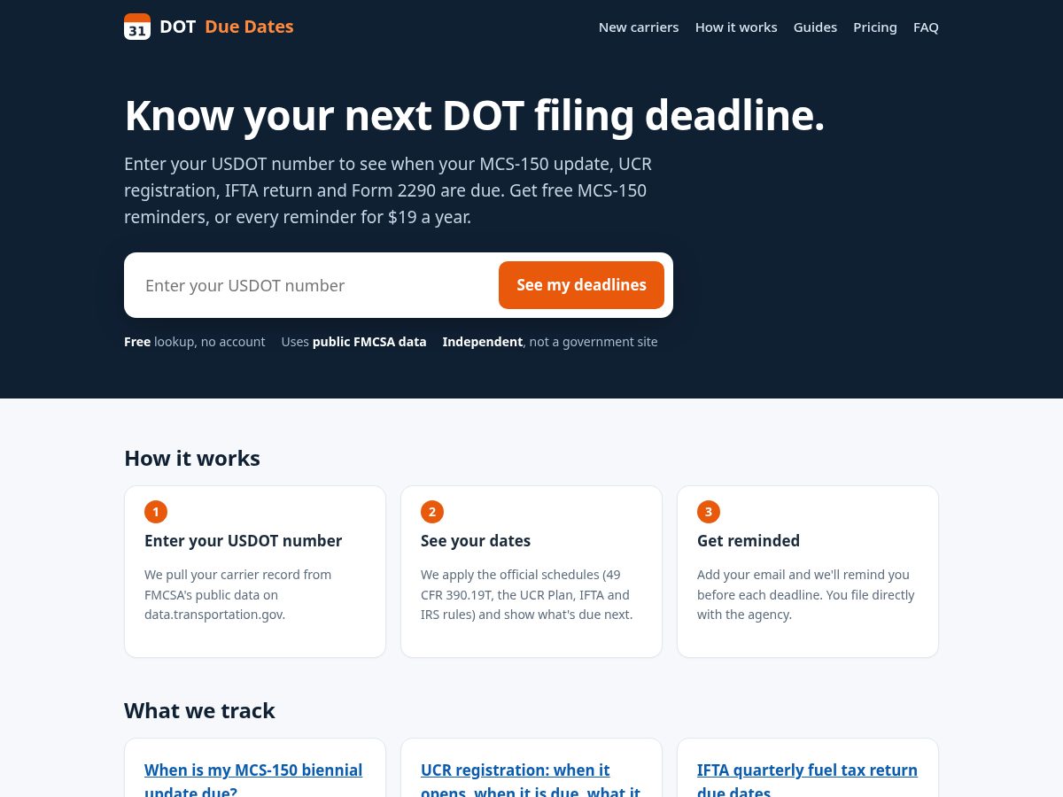 Landing-page snapshot of dotduedates.com