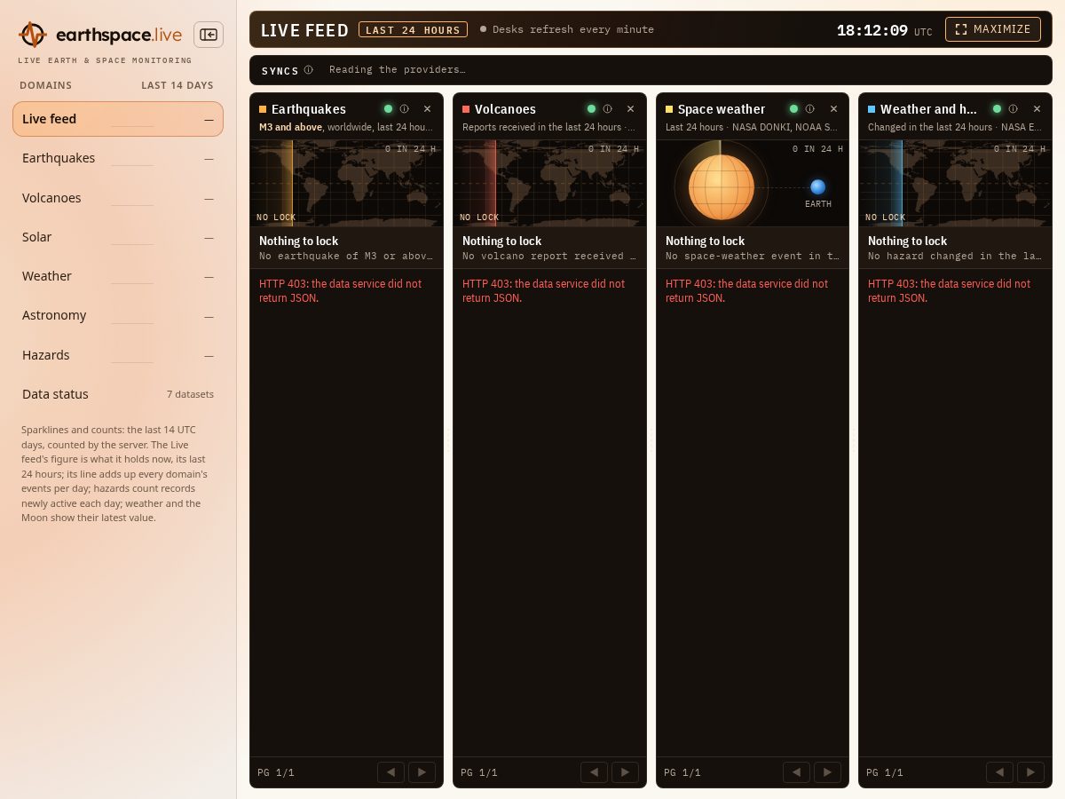Landing-page snapshot of earthspace.live