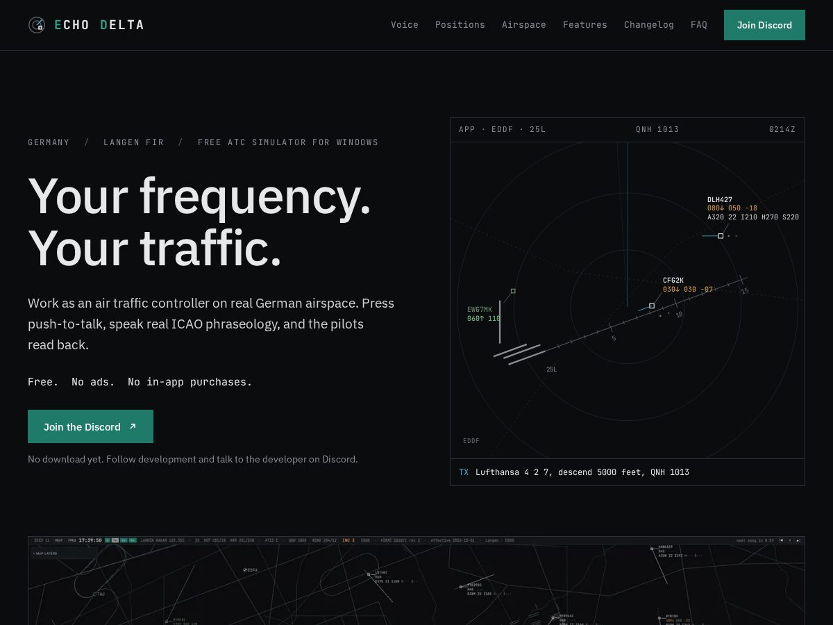 Landing-page snapshot of echodelta.app